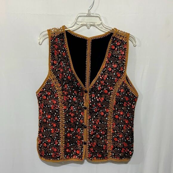 VINTAGE 70s patchwork of painted leather pieces crochet together to create vest - Picture 1 of 9